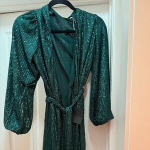 Lulus NWT Green Sequin Wrap Dress